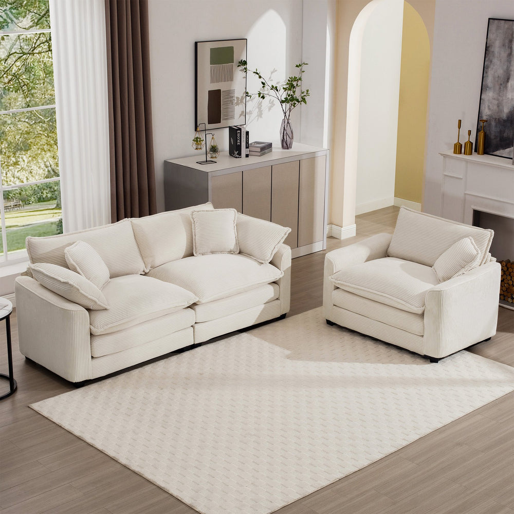 English Elm Modern Two-Piece Living Room Sofa Set In Light Beige Corduroy - Stylish, Comfortable, Versatile Design W714S00769