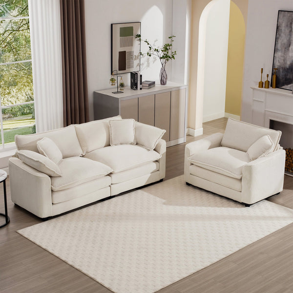 English Elm Modern Two-Piece Living Room Sofa Set In Light Beige Corduroy - Stylish, Comfortable, Versatile Design W714S00769