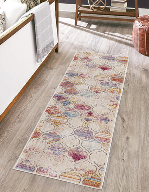 Unique Loom Deepa Static Trellis Machine Made Trellis Rug Multi, Beige/Blue/Orange/Pink 2' 6" x 12' 2"
