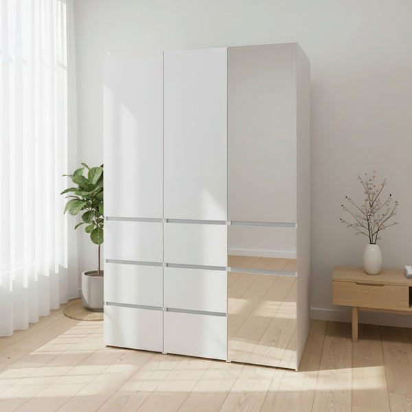 English Elm Elise Modular Wood Closet System with Mirror in White — Durable Melamine, Ample Storage, Easy Assembly, Stylish Finish B040S00121