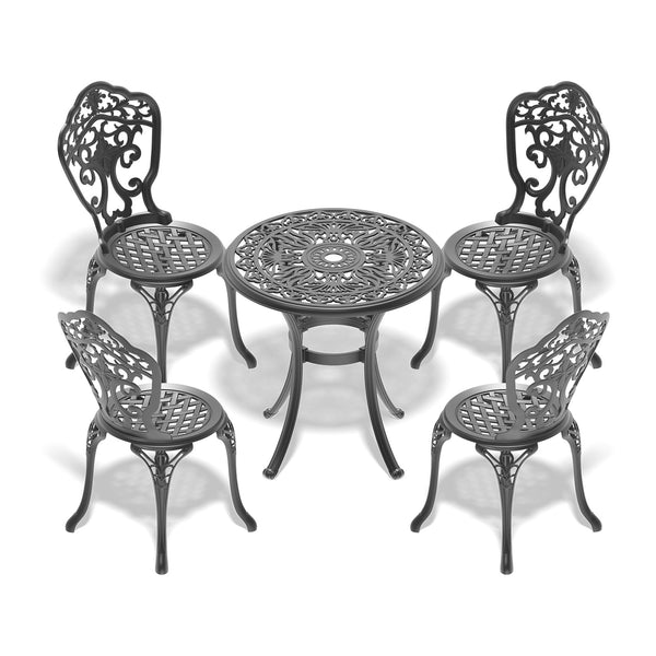 English Elm 5-Piece All-Weather Cast Aluminum Dining Set - Modern Black Frame For Compact Outdoor Spaces W1710S00206