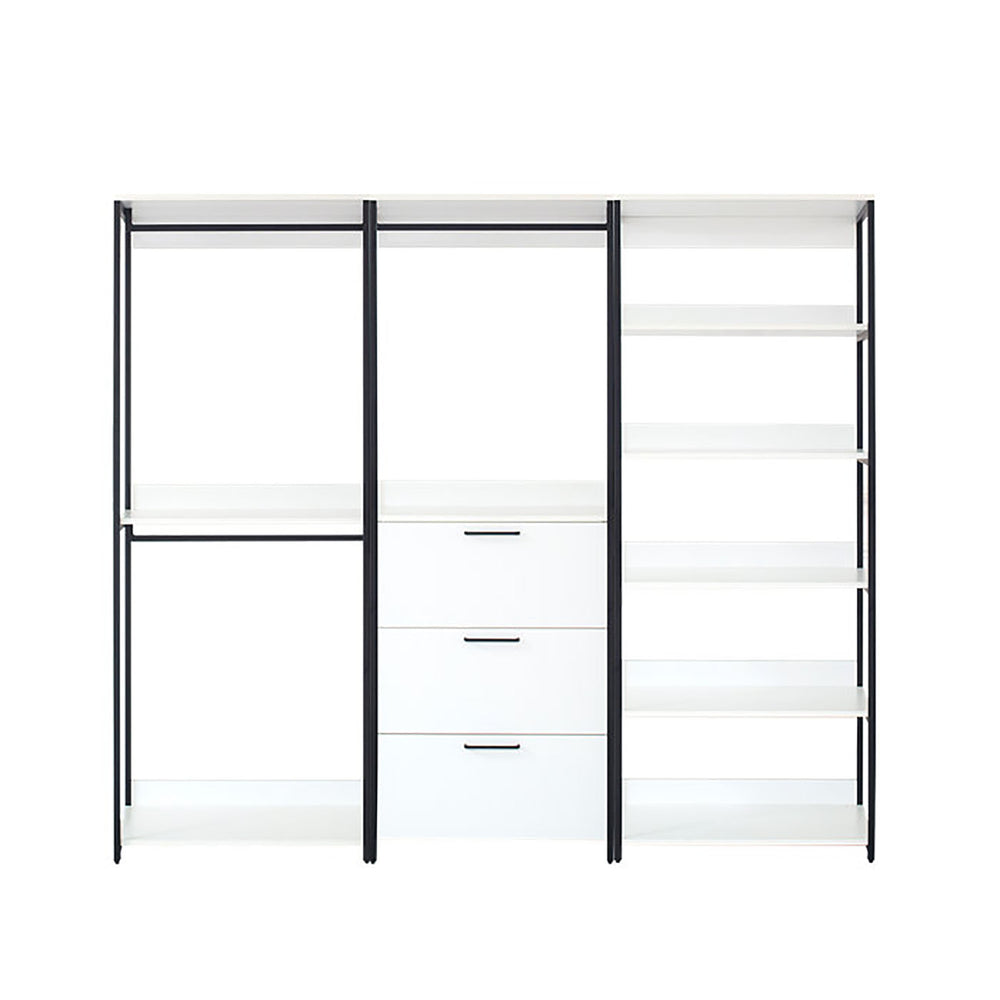 English Elm Fiona White 96" Freestanding 3-Tower Walk-In Closet System, 7 Shelves, Eco Wood + Powder Metal Frame B040S00084
