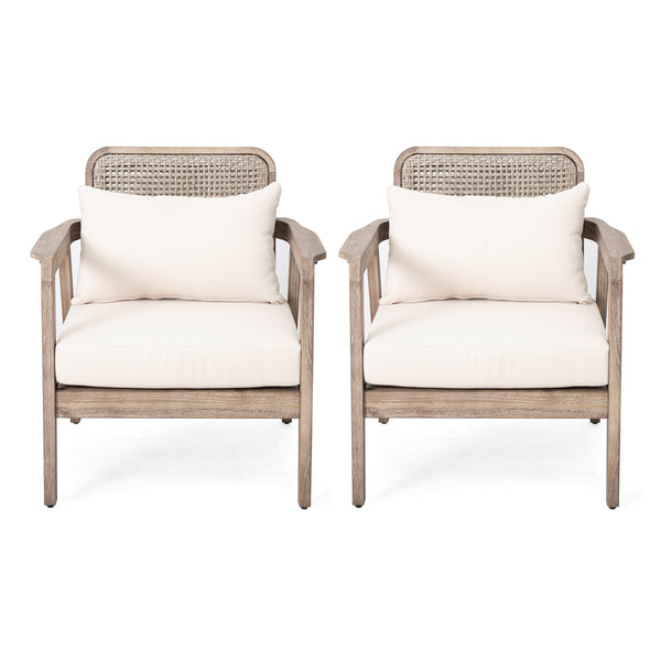 English Elm Outdoor Acacia Wood Club Chair Deep Seating Woven Back Patio Lounge Resort Style N780P171149B-2