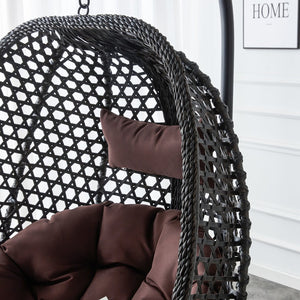 English Elm Egg Swing Chair Freestanding Woven Rattan Basket Seat with Cushion for Patio Bedroom W1512P494633