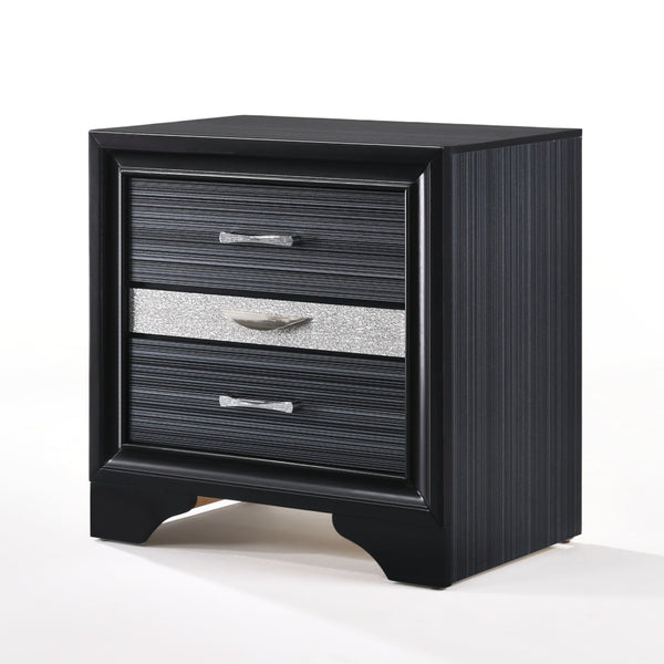 English Elm Naima Black Finish Nightstand with Felt-Lined Jewelry Drawer, Smooth Metal Glide Drawers for Organized Bedrooms B2726P261243