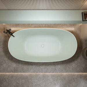 English Elm 65'' Resin Stone Freestanding Soaking Tub Ergonomic Matte White Spa Bath Turquoise Green W2753P347485