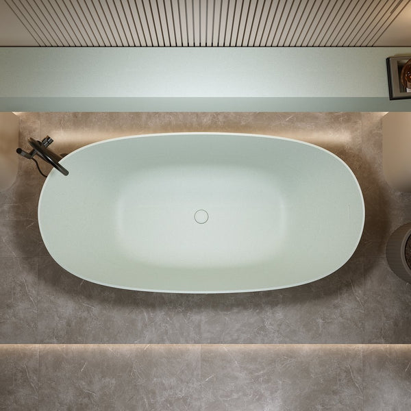 English Elm 65'' Resin Stone Freestanding Soaking Tub Ergonomic Matte White Spa Bath Turquoise Green W2753P347485