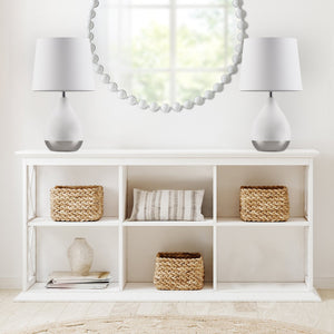 JLA Home 510 Design - 2-Tone Ceramic Table Lamp Set with Sculptural Teardrop Bases, Linen Shades, LED Bulbs, 2-Year Warranty White/Silver 5DS153-0048