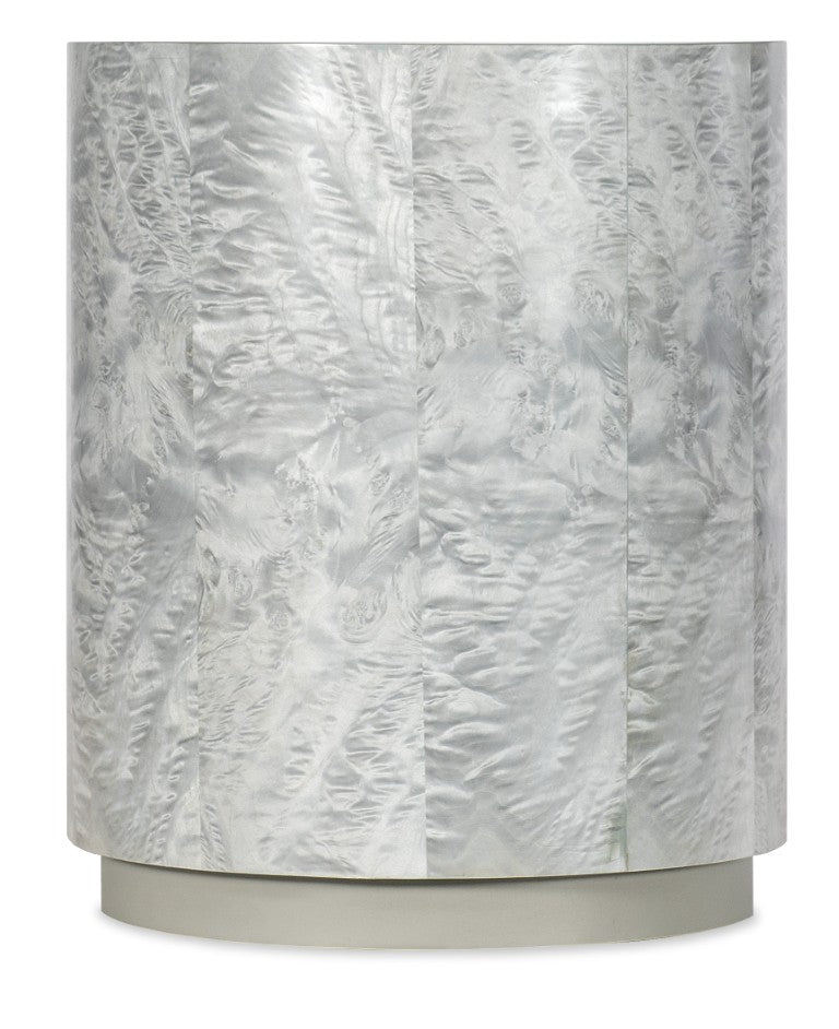 Hooker Furniture Melange Emile Accent Table — 20" Round Hickory & Burl Veneer End Table With Charcoal-Silver Finish, Sculptural Base 628-80541-95