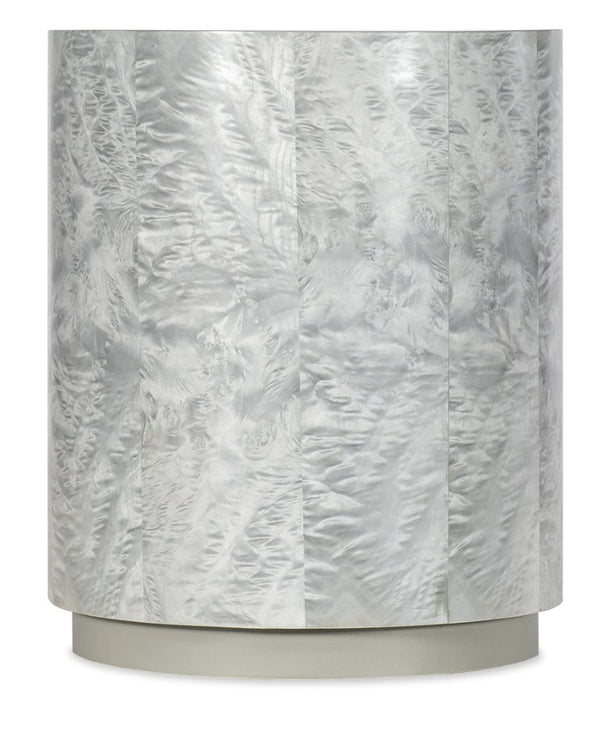 Hooker Furniture Melange Emile Accent Table — 20" Round Hickory & Burl Veneer End Table With Charcoal-Silver Finish, Sculptural Base 628-80541-95