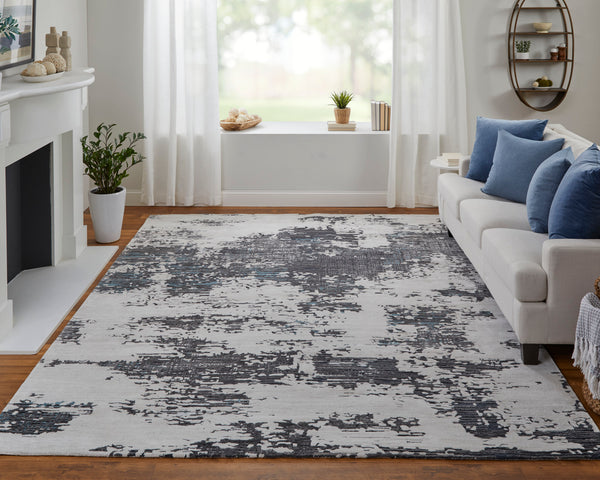 Feizy Rugs Zarah Modern Elegant Hand-tufted Wool & Viscose Abstract Watercolor Area Rug For Serene Spaces Ivory,Gray,Blue Viscose,Wool Zrh8917fivychlf00