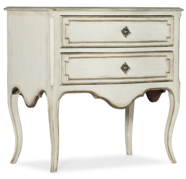 Hooker Furniture Sanctuary Coco En Blanc Nightstand With Cedar-Lined Drawer, Antique Silver Pulls & Integrated Power 5865-90116-02