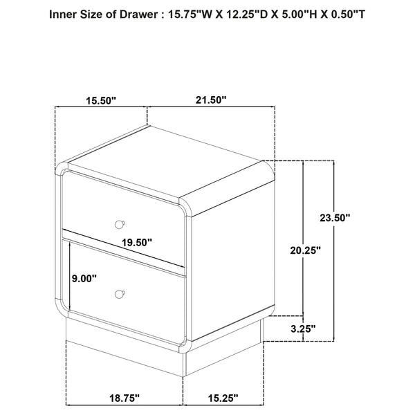 English Elm 2-drawer Nightstand Melamine Veneer Brass Hardware Modern Bedroom Bedside Table B016P459888