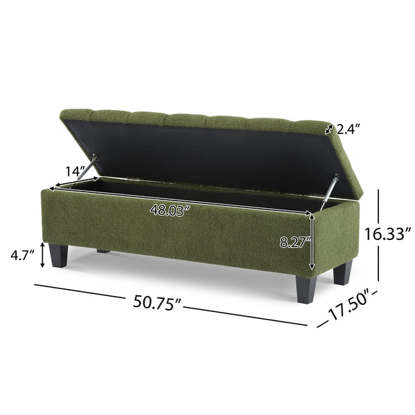 English Elm Christopher Knight Home® - Ottoman tufted storage bench with boucle cushion, diamond stitch elegance, soft-close lid, sturdy legs Green N779P294331G