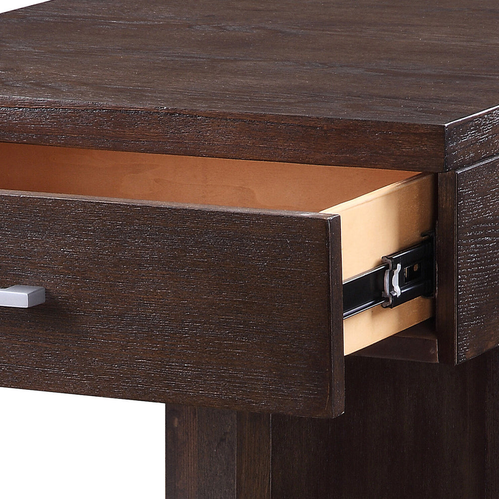 English Elm Walnut Modern 1-Drawer End Table with Safety-Stop Drawer, Divided Lower Shelf & Sturdy Bracket Legs B062P186490