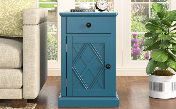 English Elm U-can Acacia Wood End Table with Usb Charging Station Drawer and Cabinet Storage Navy Blue N724P353565M