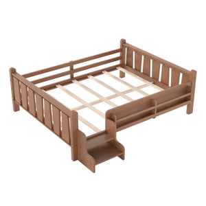 English Elm Twin Pine Floor Bed for Kids with Side Bookcases Built-in Stairs and Safety Guardrails Natural W1580P390225