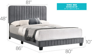 English Elm Stylish Channel Tufted Gray King Bed with Velvet Upholstery, Wood Slats & Legs, Box Spring Required B078107887
