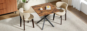 English Elm Rustic Square End Table Steel X Frame Base Wood Grain Top for Living Room or Office Rustic Brown W1820P404205