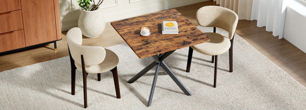 English Elm Rustic Square End Table Steel X Frame Base Wood Grain Top for Living Room or Office Rustic Brown W1820P404205