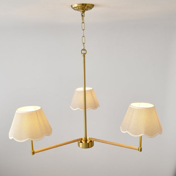 English Elm 3-light Gold Rope Wrapped Chandelier with Fabric Shades for Dining and Living Rooms W5008P391554