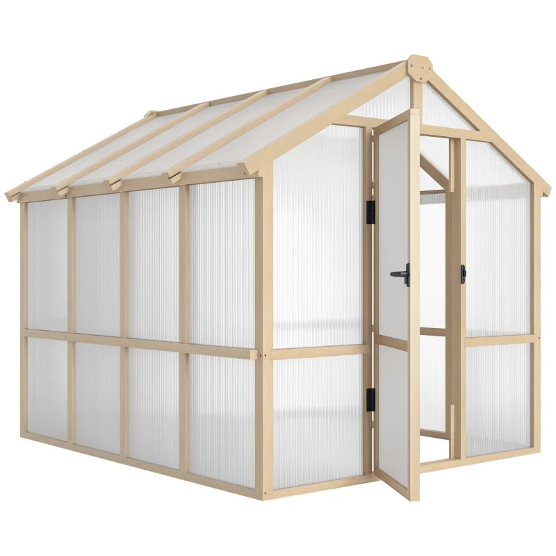 English Elm Modern Fir Wood Walk-in Greenhouse with Polycarbonate Panels for Year-round Growing T3971S00191