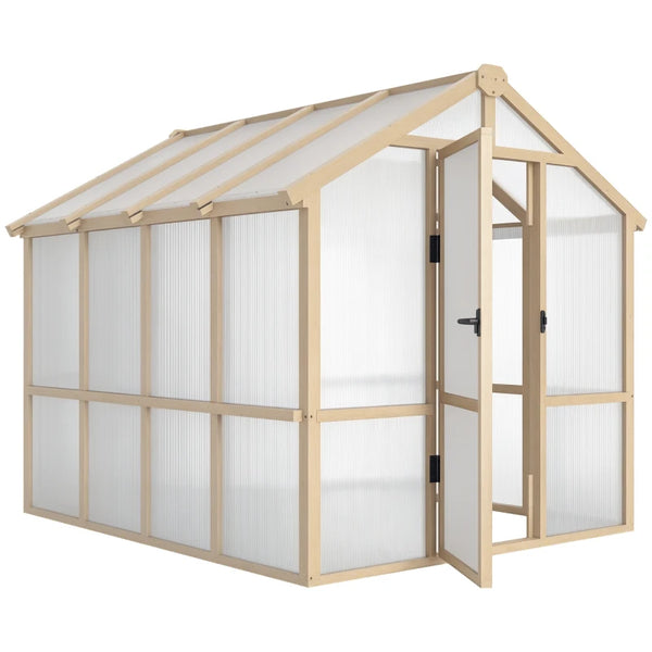 English Elm Modern Fir Wood Walk-in Greenhouse with Polycarbonate Panels for Year-round Growing T3971S00191