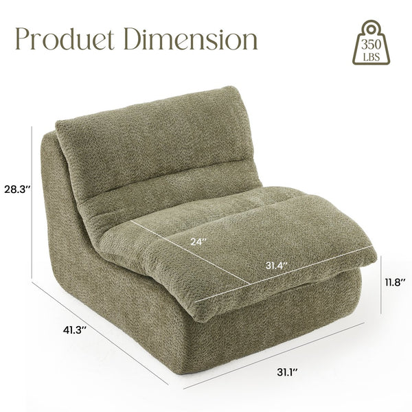 English Elm Upholstered Cocoon Accent Chair Ergonomic Curved Frame Soft Breathable Fabric Lounge Seat Green T3623P434428