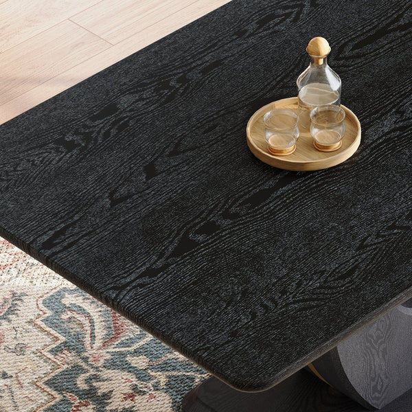 English Elm Black Wood Grain Mdf Dining Table Set Seats Four with Suede Upholstered Chairs W1151S04473