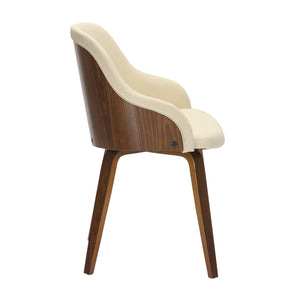 English Elm Mid-century Modern Barrel Back Dining Chairs Walnut Frame Cream Fabric Set of 2 Cream B202S01170