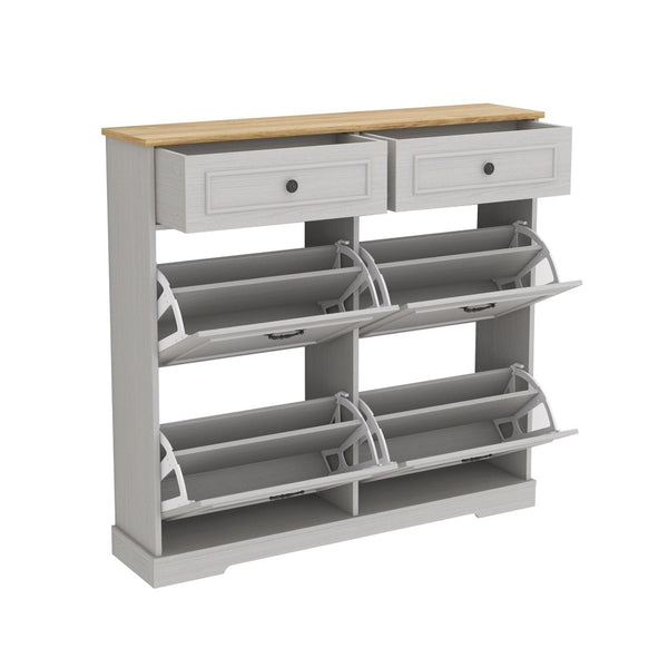 English Elm Shoe Storage Cabinet - Stylish Antique White Organizer With 4 Flip Drawers & Adjustable Shelf For Entryway W1120P290633-GIGA