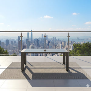 English Elm 44" Rectangular Outdoor Coffee Table Powder Coated Aluminum with Tempered Glass Patio B082P455139