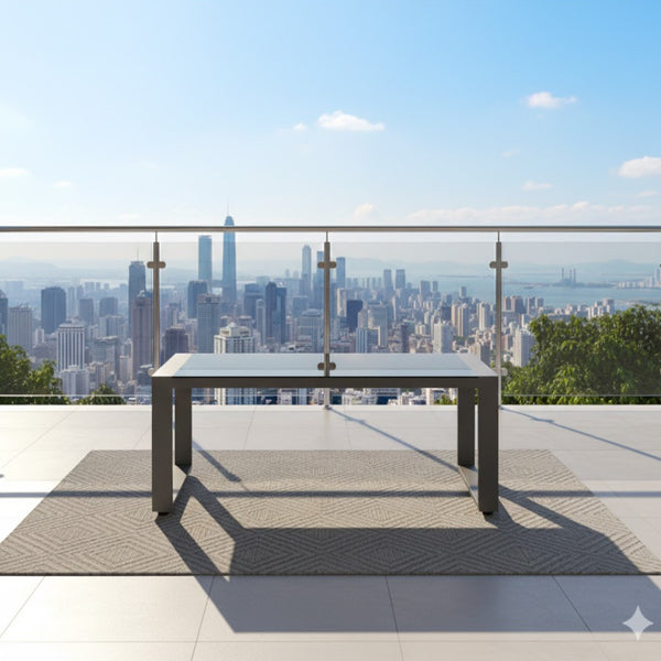 English Elm 44" Rectangular Outdoor Coffee Table Powder Coated Aluminum with Tempered Glass Patio B082P455139