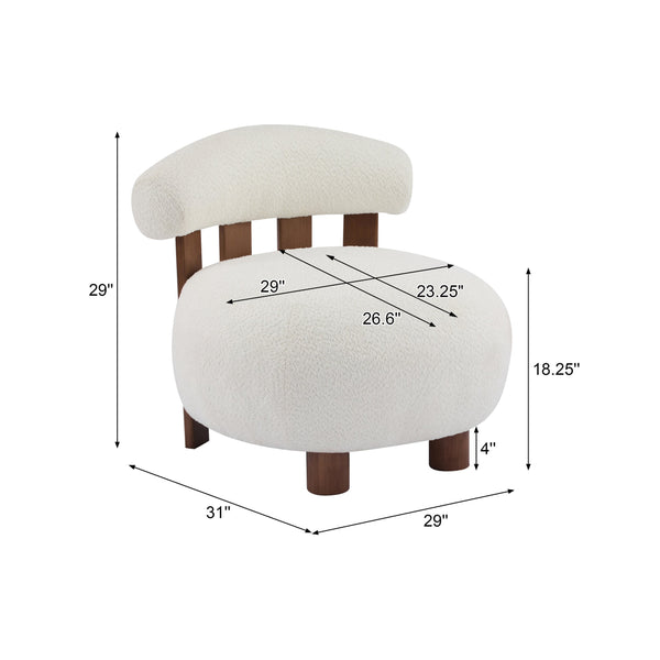 English Elm Christopher Knight Home® - Modern Boucle Accent Chair with Plush Rounded Silhouette, Solid Wood Frame, Cozy Reading Seat White+Walnut 29 L x 28.5 W x 21.85 H N776P278240W