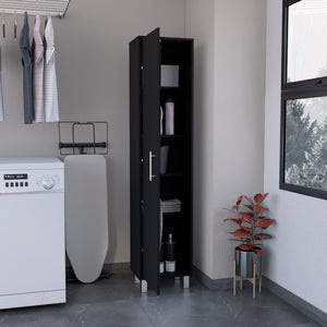English Elm Storage Cabinet 71"H Tall Narrow 5-Shelf Organizer with 3 Broom Hangers Metal Hardware Black B097P221373