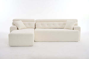 English Elm LY-022 Antique White Convertible Chaise Sectional Sofa — Chesterfield-Inspired L-Shape, No-Assembly, 30D High-Density Comfort W2231S00024