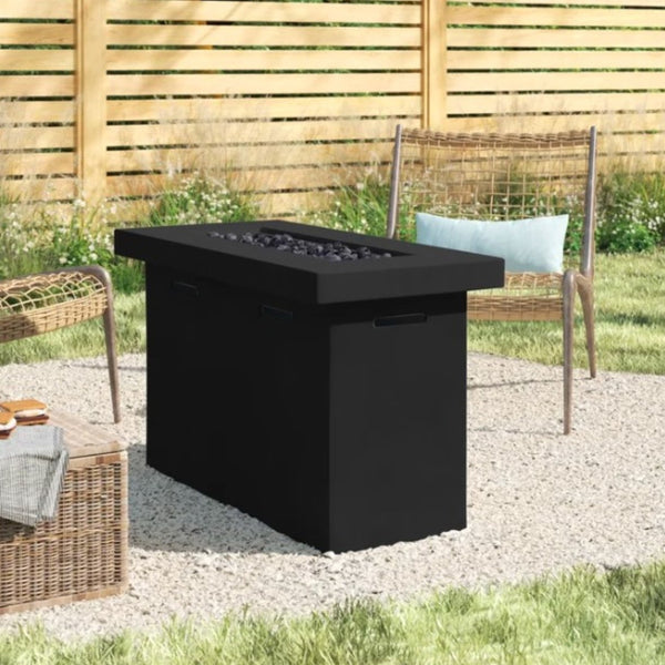 English Elm 25" Fiber-Reinforced Concrete Propane Outdoor Fire Pit Table with Hidden Tank, Cover, Lava Rocks, Weather-Resistant Charcoal B120P203040