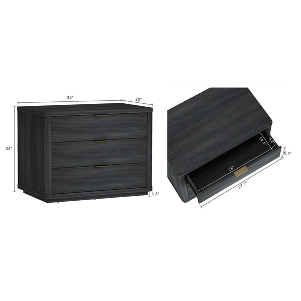 English Elm Evelyn 32" Charcoal Gray Nightstand - Modern 3-Drawer Storage With Sleek Design For Every Bedroom B365P398536