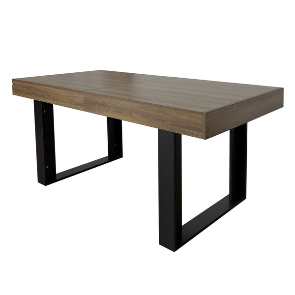 English Elm Rectangle Extendable Dining Table for 6-10 Guests, Aged Wood Look with Thick 12cm Top & Sturdy Feet Black Brown W1347S00011