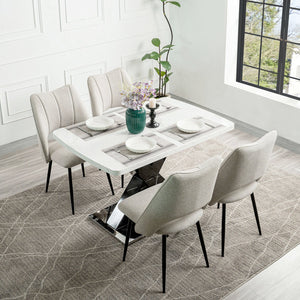 English Elm 47.24"-62.99"modern Extendable Dining Table Marble Print Top with X-base Seats Six W757S00049