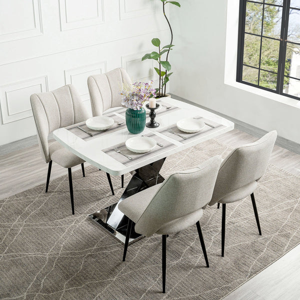 English Elm 47.24"-62.99"modern Extendable Dining Table Marble Print Top with X-base Seats Six W757S00049