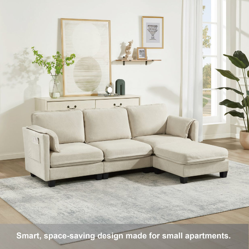 English Elm 93-inch L-shaped Sectional Sofa Cotton Linen Fabric Modular Storage Armrest Living Room W3480S00005