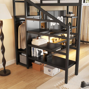 English Elm Full Size Metal Loft Bed With Integrated Tv Stand, Staircase & Wardrobe - Perfect For Kids & Teens! W2593S00012