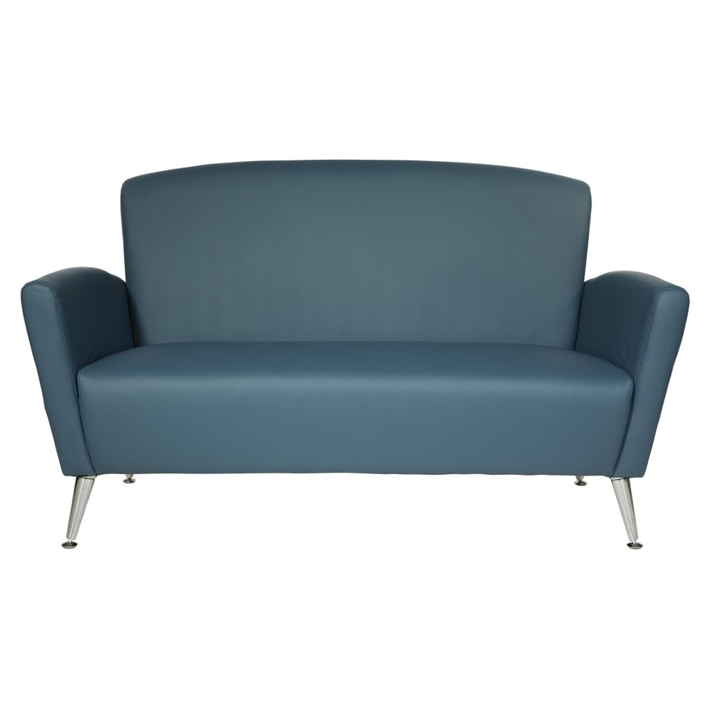 OSP Home Furnishings Loveseat with Antimicrobial Faux Leather Upholstery and Chrome Legs for Office or Home Blue SL50552-R105