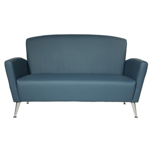 OSP Home Furnishings Loveseat with Antimicrobial Faux Leather Upholstery and Chrome Legs for Office or Home Blue SL50552-R105