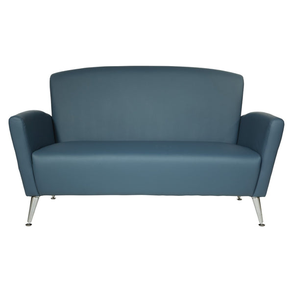 OSP Home Furnishings Loveseat with Antimicrobial Faux Leather Upholstery and Chrome Legs for Office or Home Blue SL50552-R105