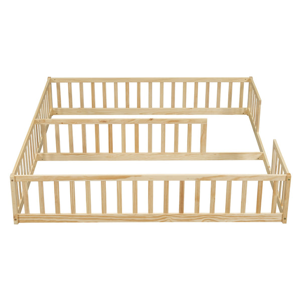 English Elm Double Twin Floor Bed With Safety Guardrails - Scandinavian Style, Durable Pine, Easy Assembly W504P143287