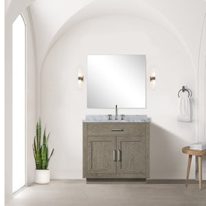 English Elm Grey Oak Single-Sink Vanity With Elegant Carrara Marble Top - Fully Assembled, Soft-Close Hardware B2731P257678