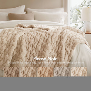 JLA Home Madison Park - Throw Luxurious Ruched Faux Fur Throw with Plush Faux Mink Reverse, Machine-Washable, OEKO-TEX Certified Comfort Tan MP50-8801