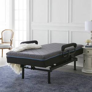 English Elm Twin Adjustable Sit-to-Stand Bed with Remote, 6" Memory Foam, 450 lb Capacity, Padded Rails, Blue B2699S00025